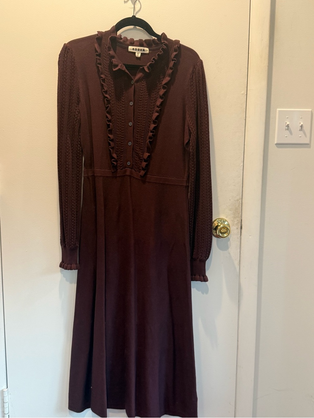 Boden Women's Burgundy Ruffle Knit Midi